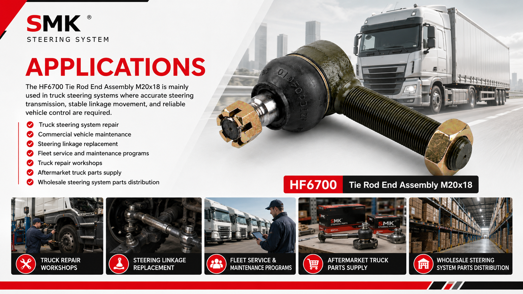 HF6700 Tie Rod End Assembly M20x18 applications for truck steering systems