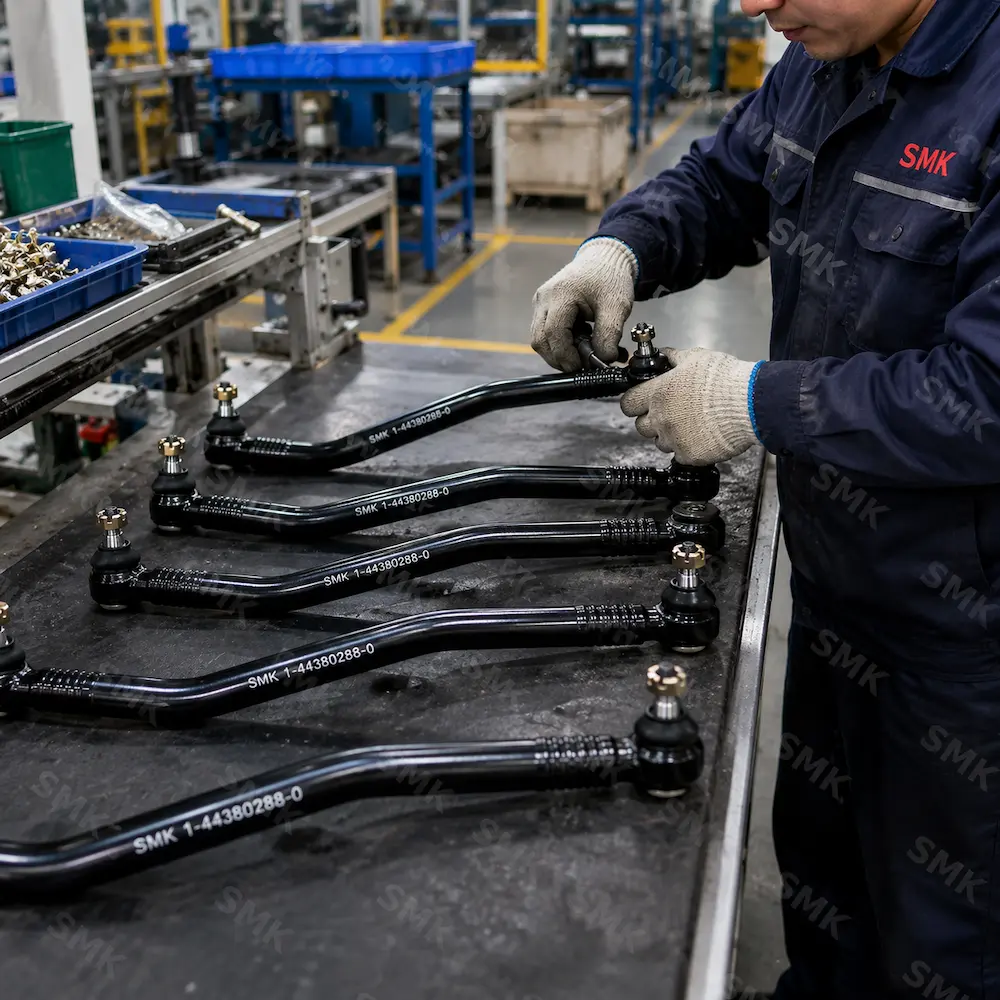 SMK truck drag link assemblies undergoing factory quality inspection