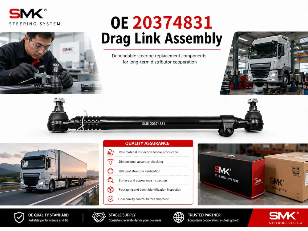 SMK OE 20374831 heavy-duty truck drag link assembly and steering application