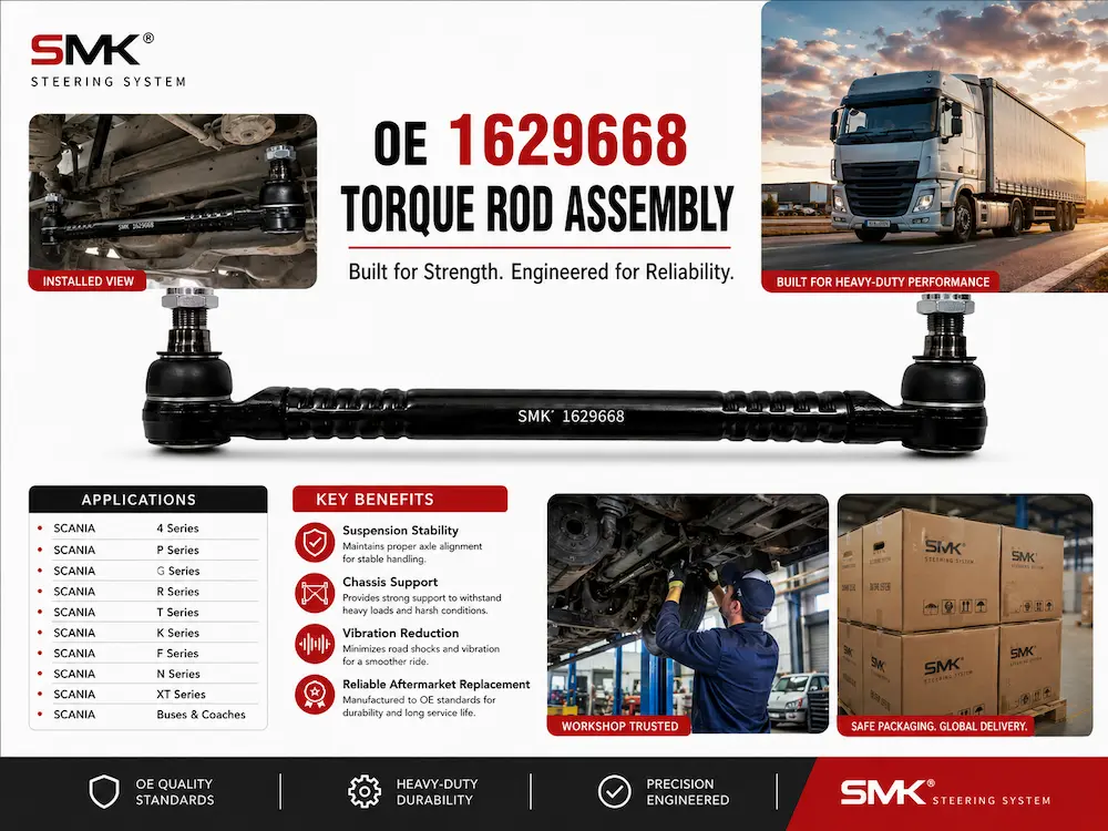 SMK OE 1629668 heavy-duty truck torque rod assembly and suspension application