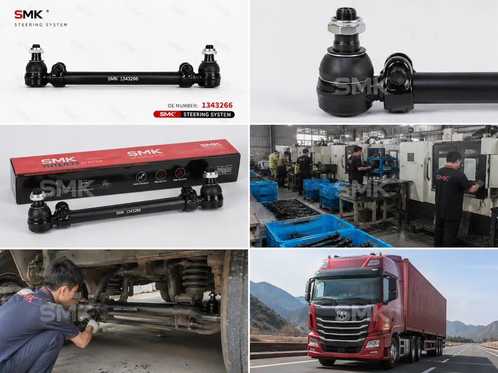 SMK heavy-duty truck drag link assembly product details, factory inspection, and truck application