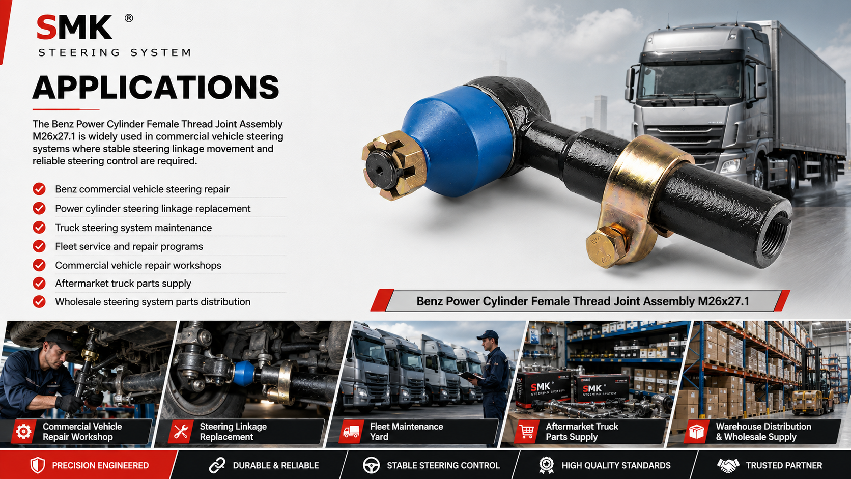 Benz Power Cylinder Female Thread Joint Assembly M26x27.1 applications for commercial vehicle steering systems